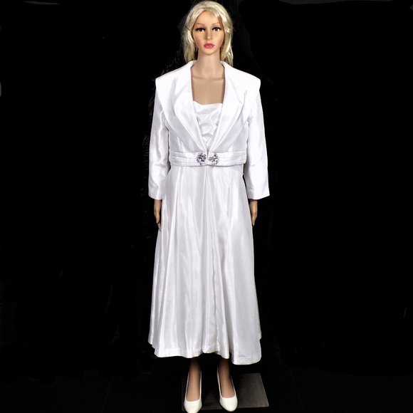 GIOVANNA SIGNATURE size 12 white satin 2-piece special-event/occasion ensemble - Picture 1 of 13